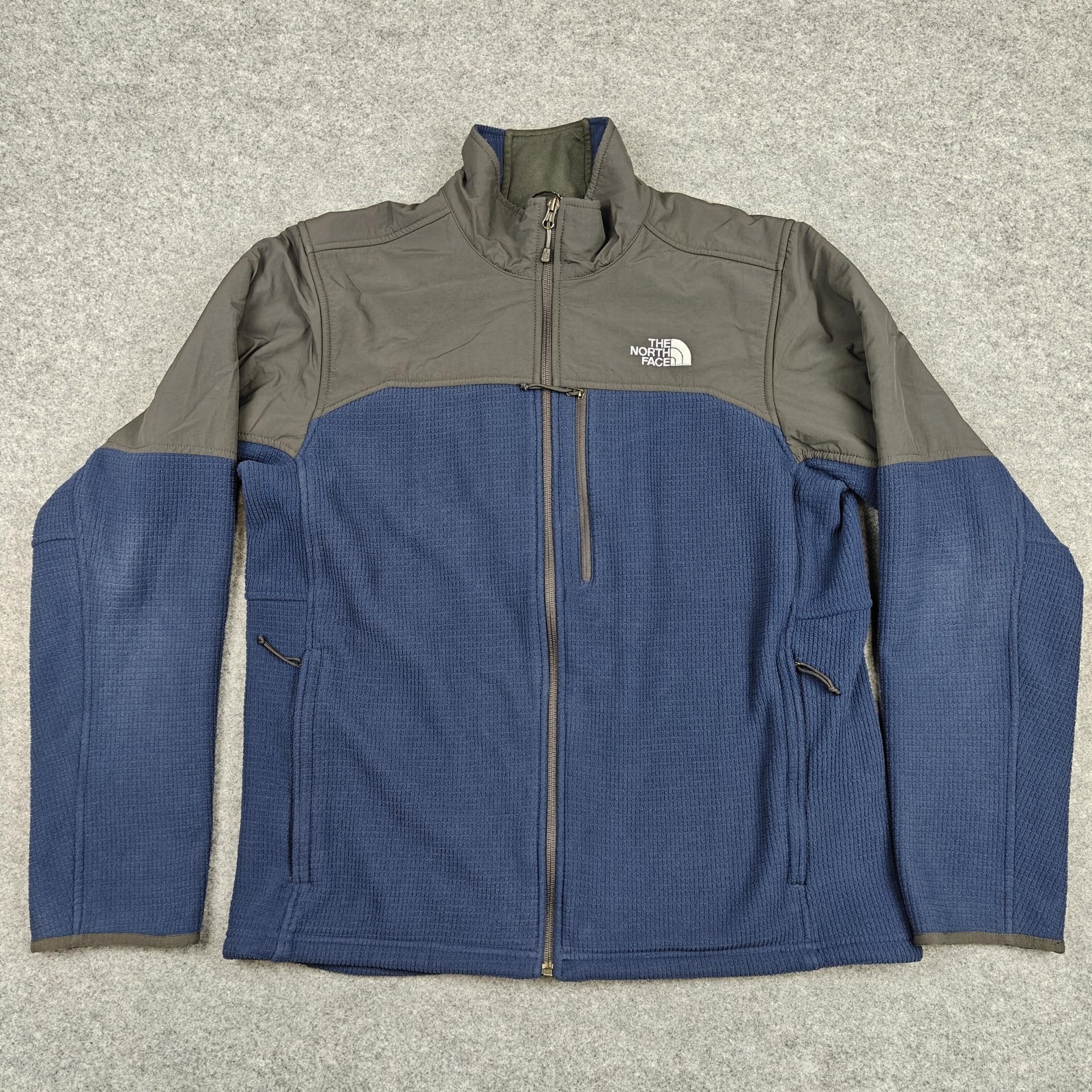 The North Face Jacket Mens Large Blue Gray Fleece Full Zip Colorblock Hiking